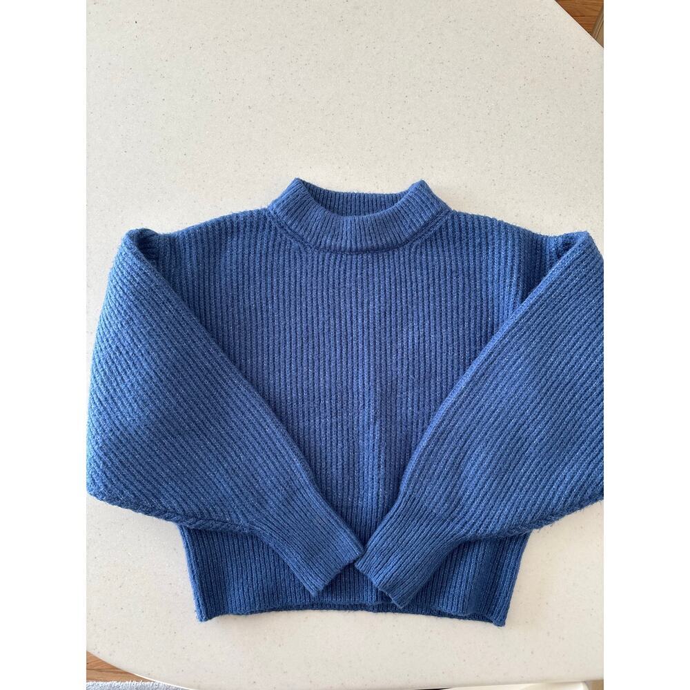 Forever 21 Women’s Blue Mock Neck Cropped Sweater Chunky Knit Pullover - Picture 10 of 15